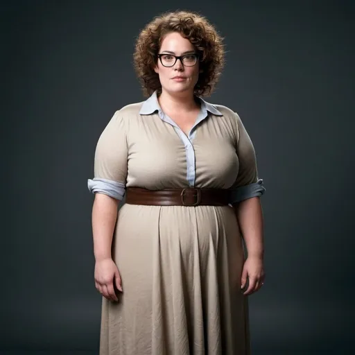 Prompt: full body photo Lena headey dressed as a chubby nerdy woman with frizzy curly hair and glasses