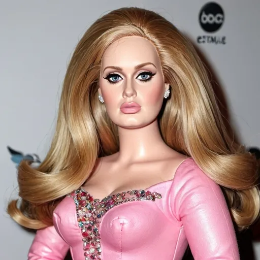 Prompt: adele dressed as a blonde barbie with very long hair