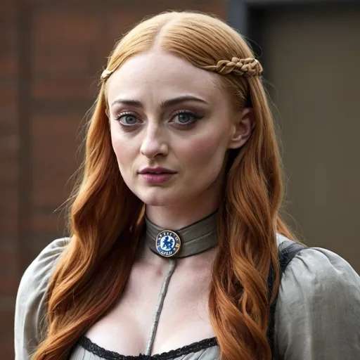 Prompt: sophie turner dressed as a skinbyrd with a chelsea cut hairstyle