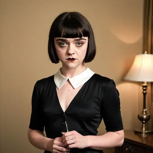 Prompt: Maisie Williams dressed as Louise Brooks