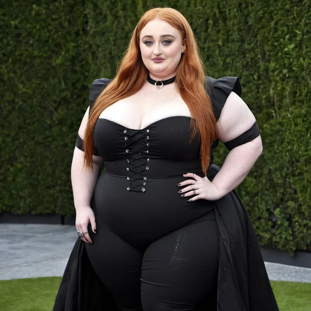 Prompt: Sophie Turner dressed as bbw chubby goth Woman