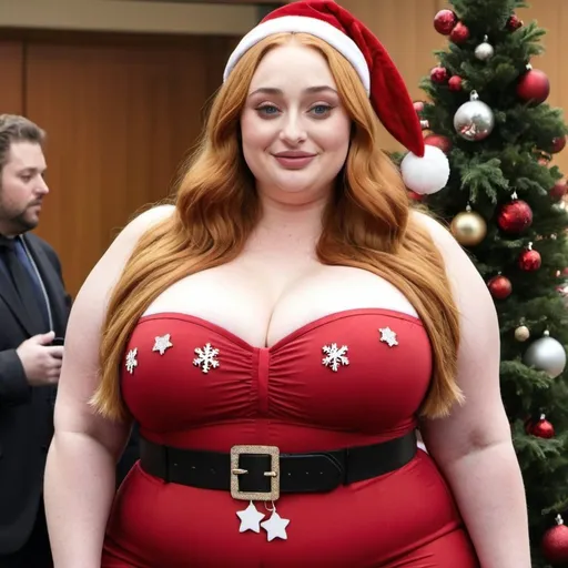 Prompt: Sophie Turner dressed as bbw chubby christmas Woman