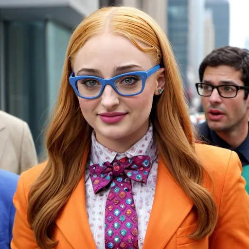 Prompt: sophie turner dressed as ugly betty
