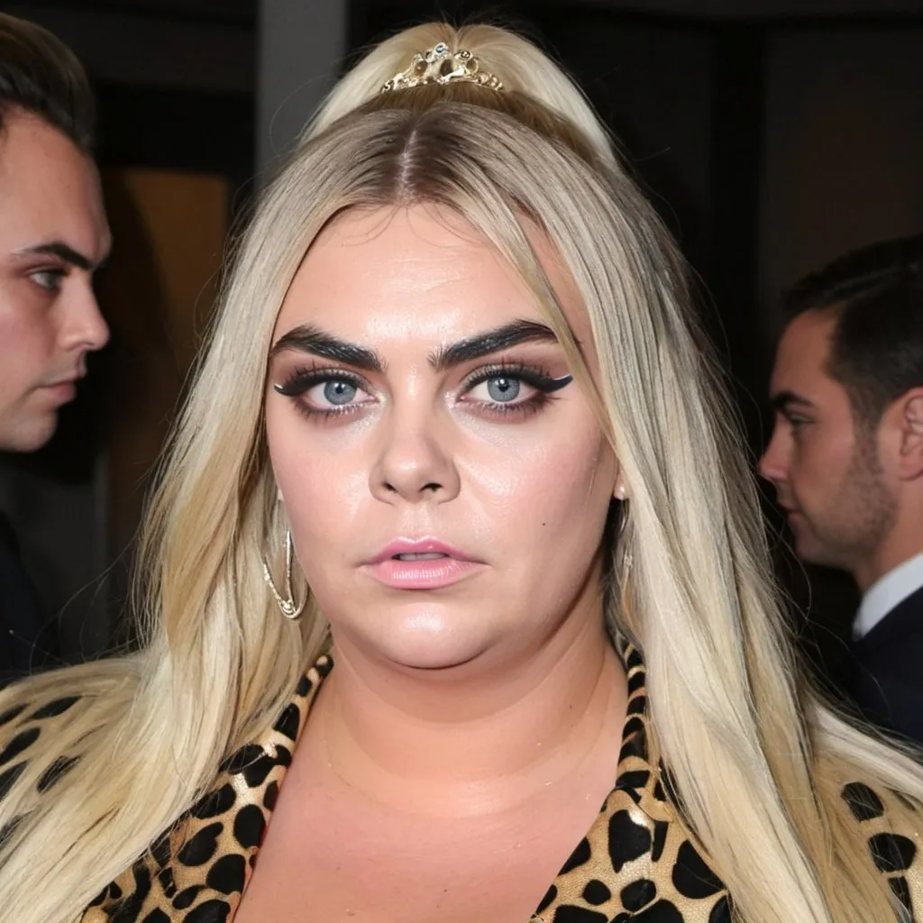 Prompt: Cara Delevingne dressed as Gemma Collins