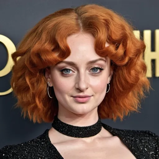 Prompt: sophie turner big afro haircut