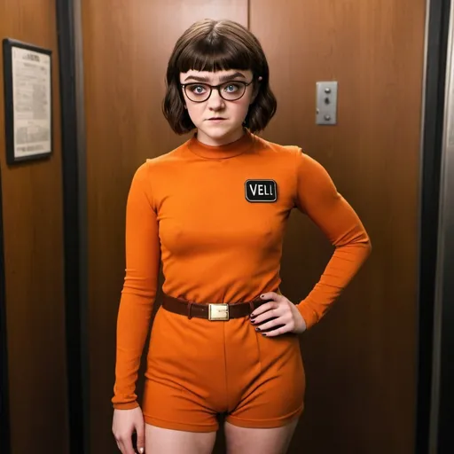 Prompt: Maisie Williams dressed as Velma Dinkley