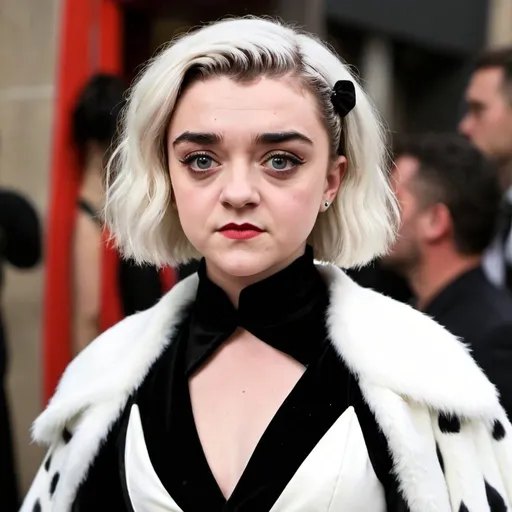 Prompt: Maisie Williams dressed as Cruella Deville