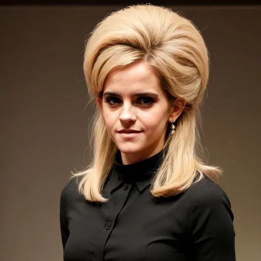 Prompt: Emma Watson dressed as dusty springfield with big bouffant hair
