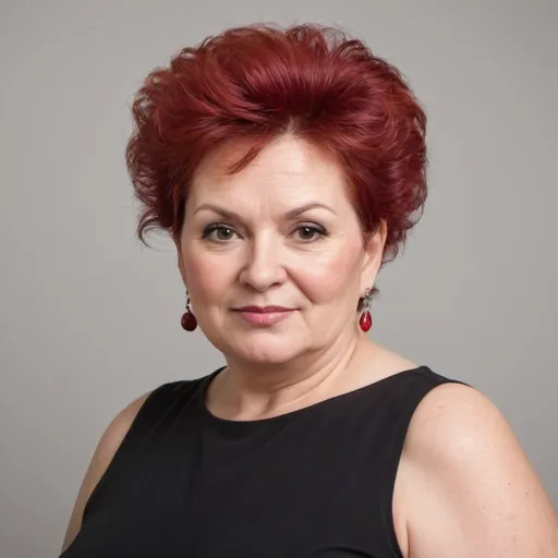 Prompt: mature chubby woman with red big bouffant hair