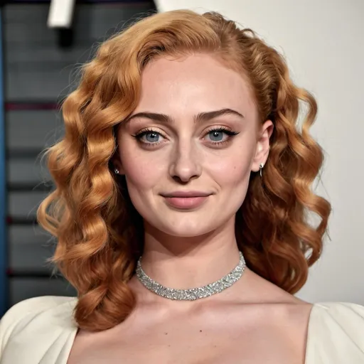 Prompt: Sophie Turner with a poodle perm hairstyle