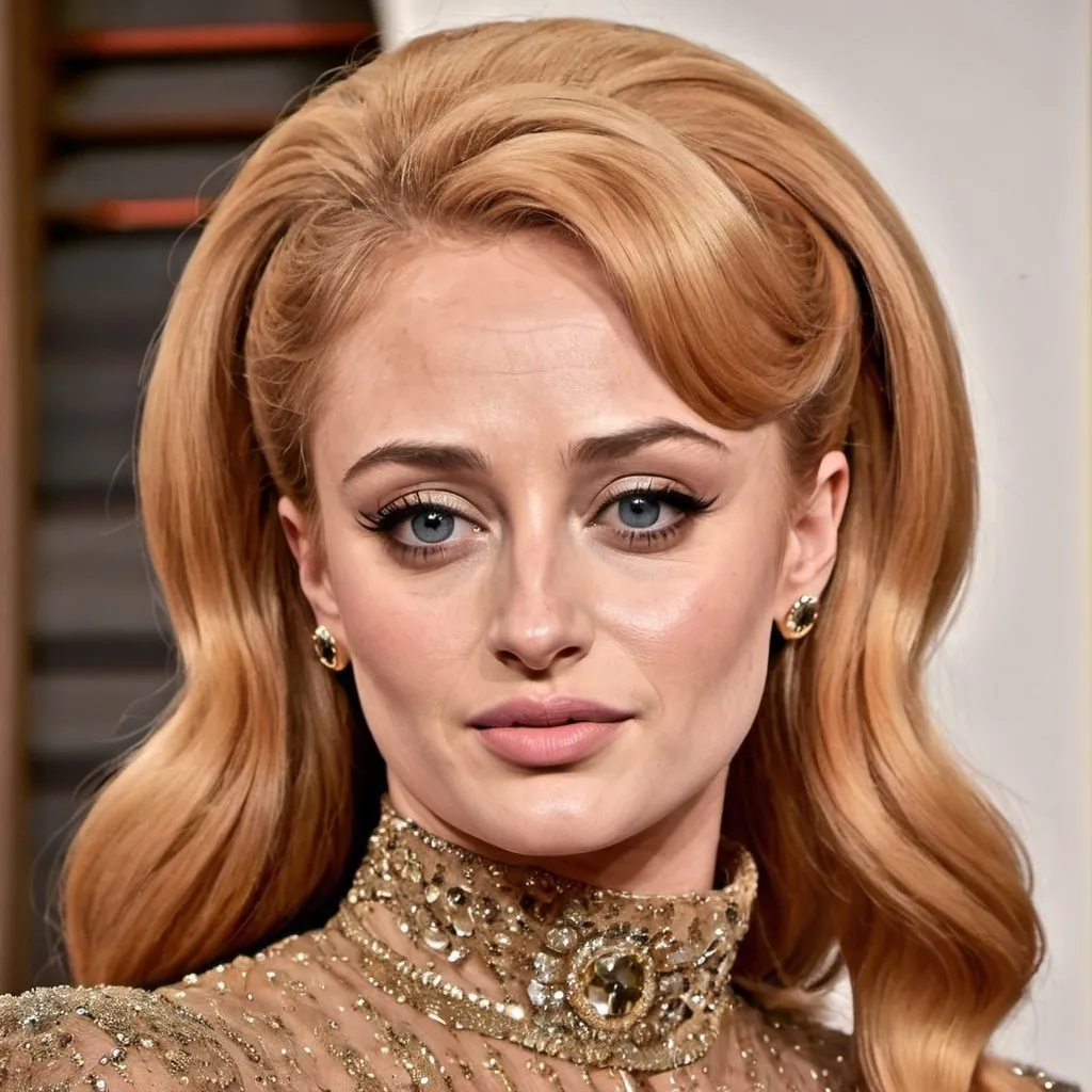 Prompt: Sophie Turner dressed as Jane Fonda