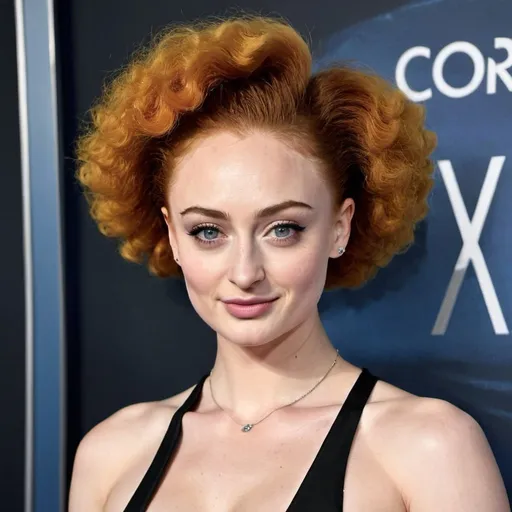 Prompt: sophie turner afro haircut