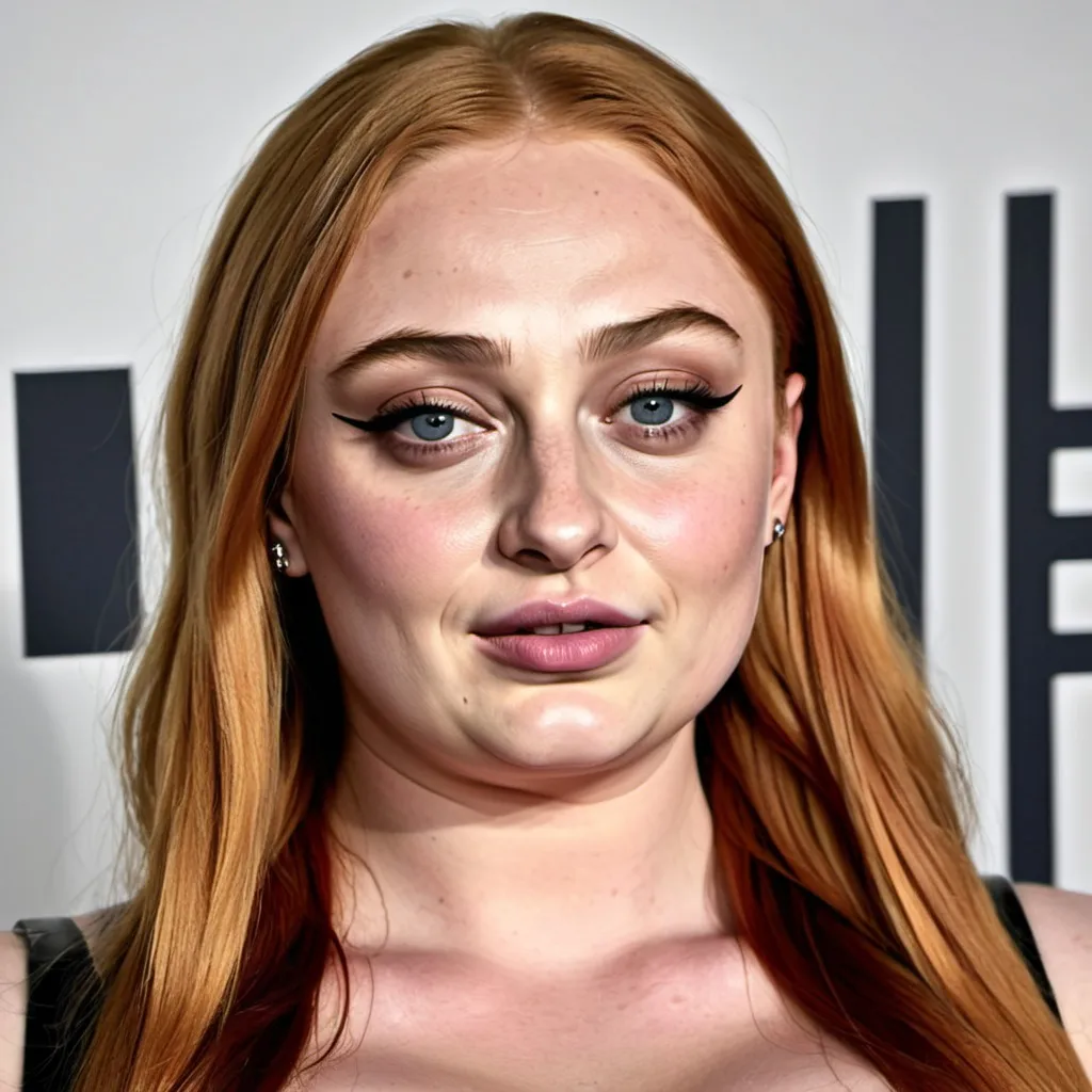 Prompt: sophie turner as a fat woman with a double chin