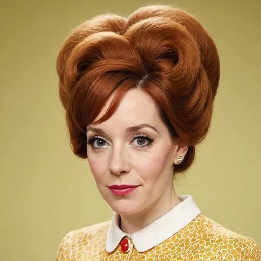 Prompt: katherine parkinson dressed as a 1960's woman with big bouffant beehive hair