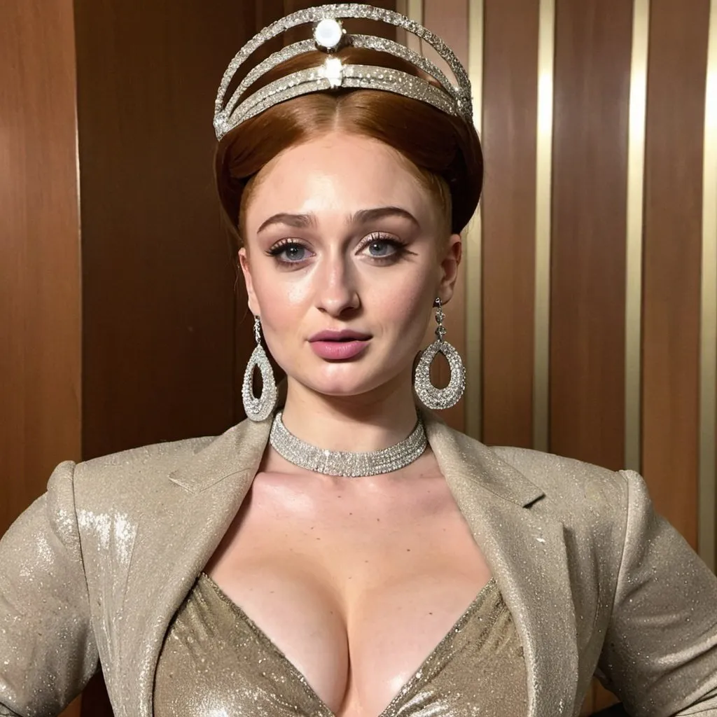 Prompt: Sophie Turner dressed as Aretha Franklin