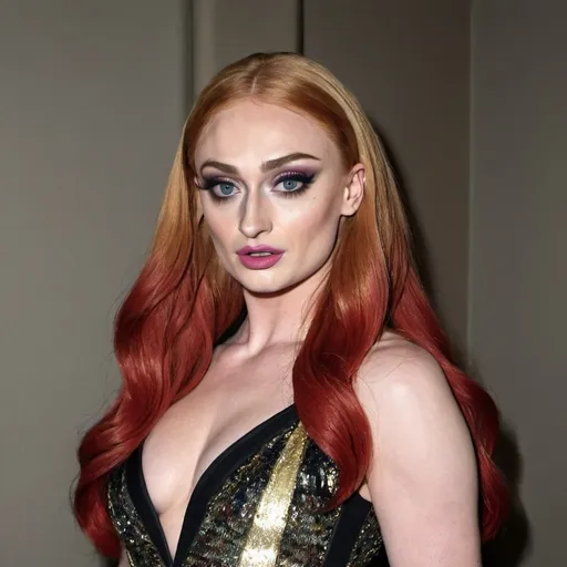 Prompt: sophie turner dressed as drag queen