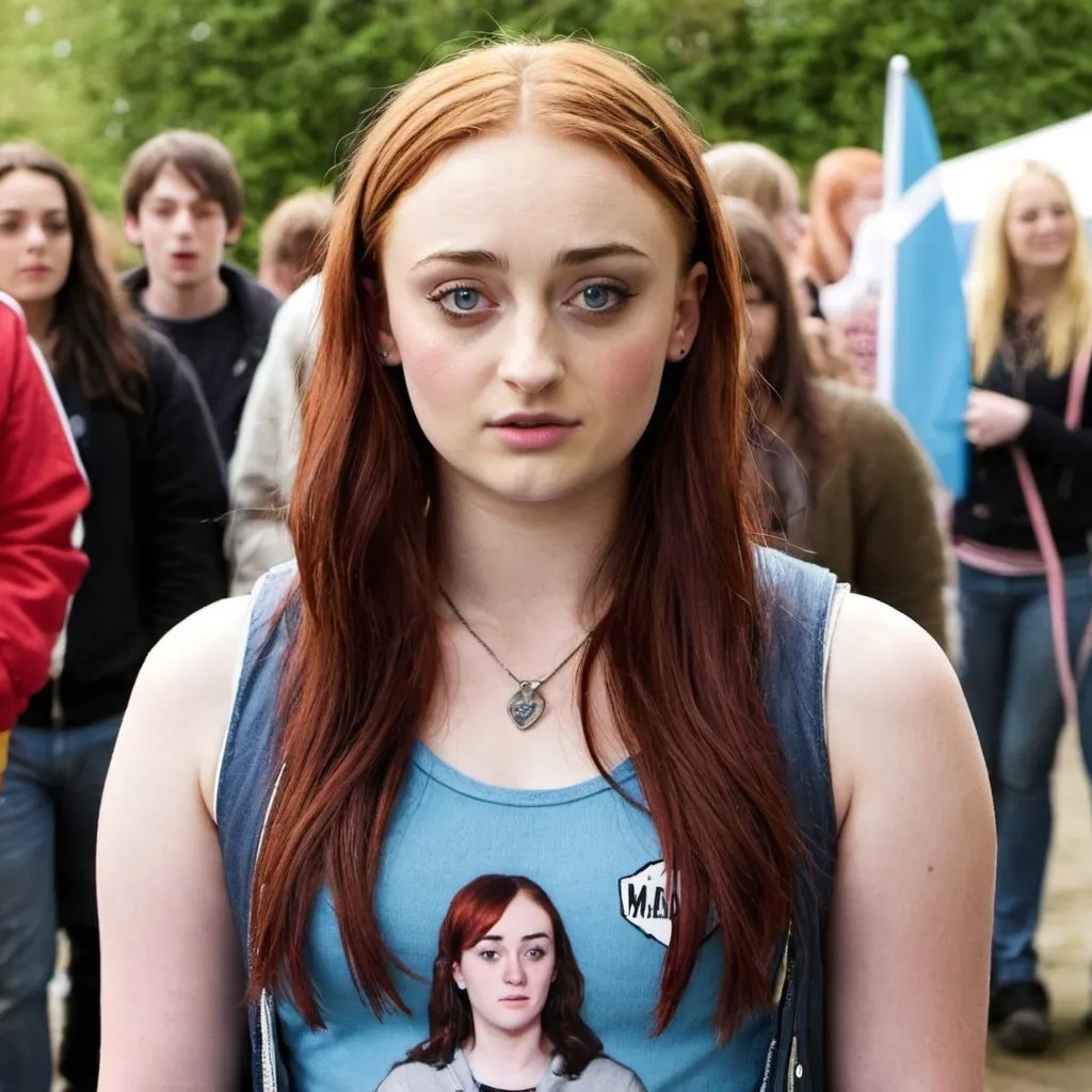 Prompt: sophie turner dressed as Rae Earl from My Mad Fat Diary

