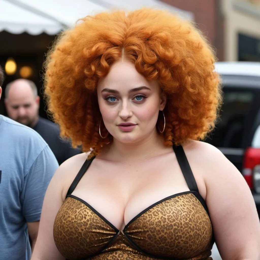 Prompt: Sophie Turner dressed as bbw chubby Dsico Woman with afro hair