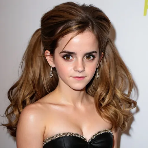 Prompt: emma watson dressed as a bratz doll with very long bouffant hair