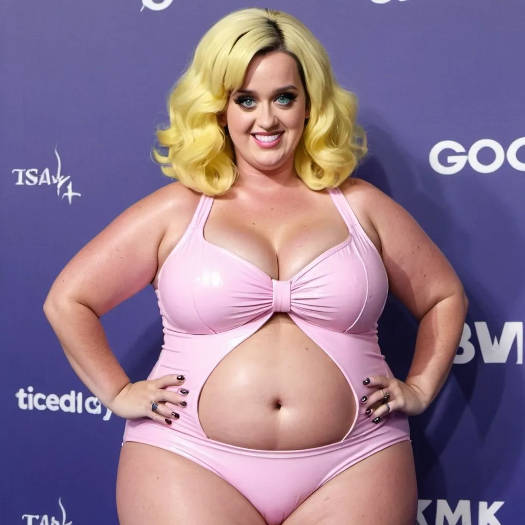 Prompt: Katy Perry dressed as bbw chubby bimbo Woman