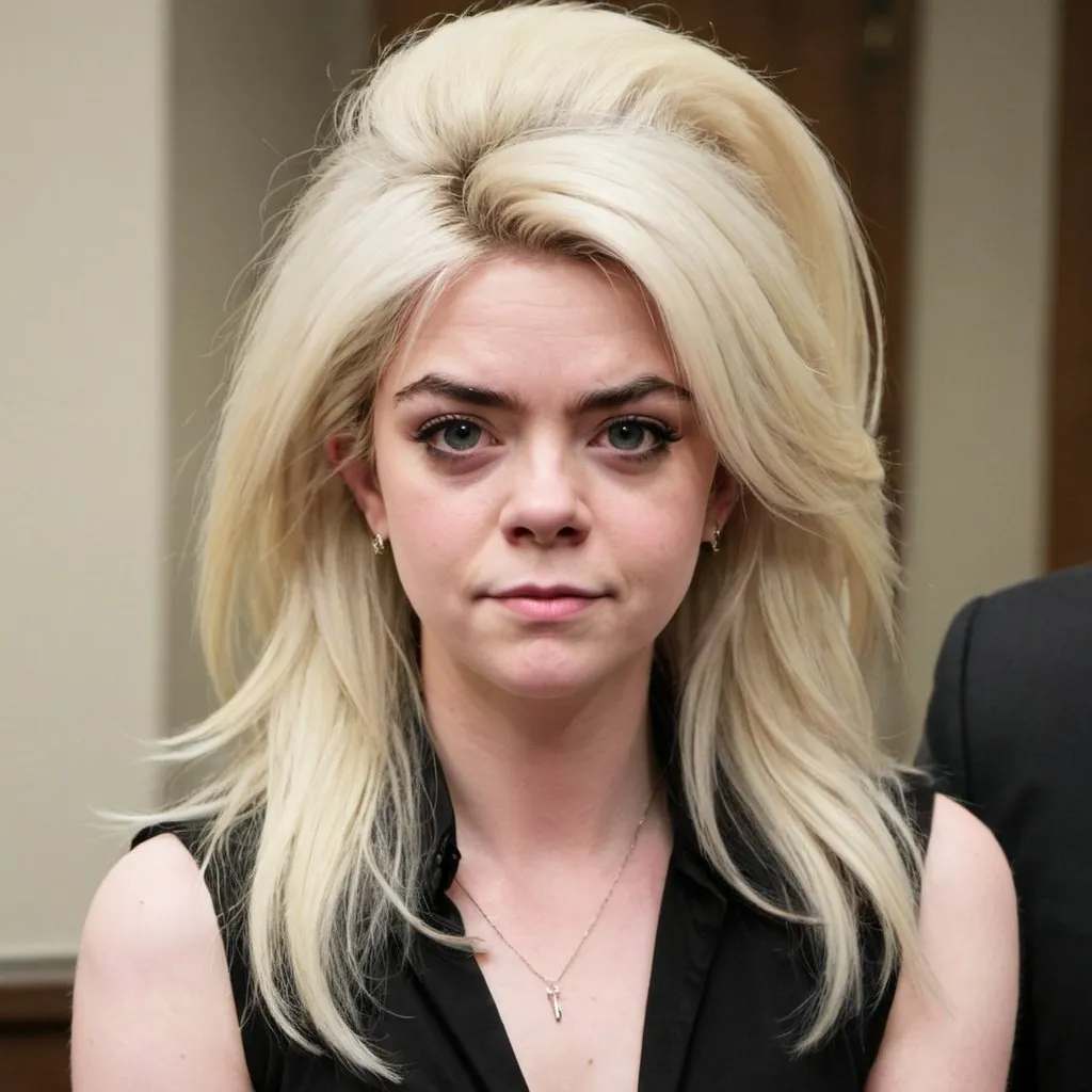 Prompt: Elle Fanning dressed as theresa Caputo long island medium with big bouffant hair