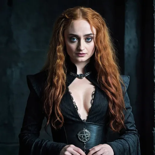 Prompt: Sophie Turner dressed as Bellatrix lestrange