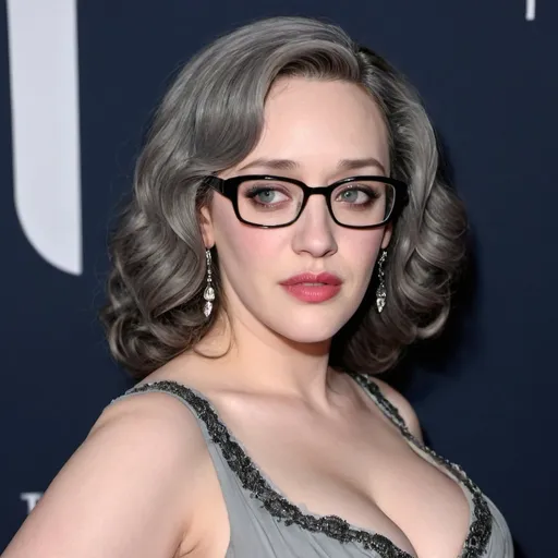 Prompt: kat dennings dressed as a sultry mature woman, 60 years old, grey bouffant hair, eyelashes, eyeshadow, glasses wrinkles, nightdress