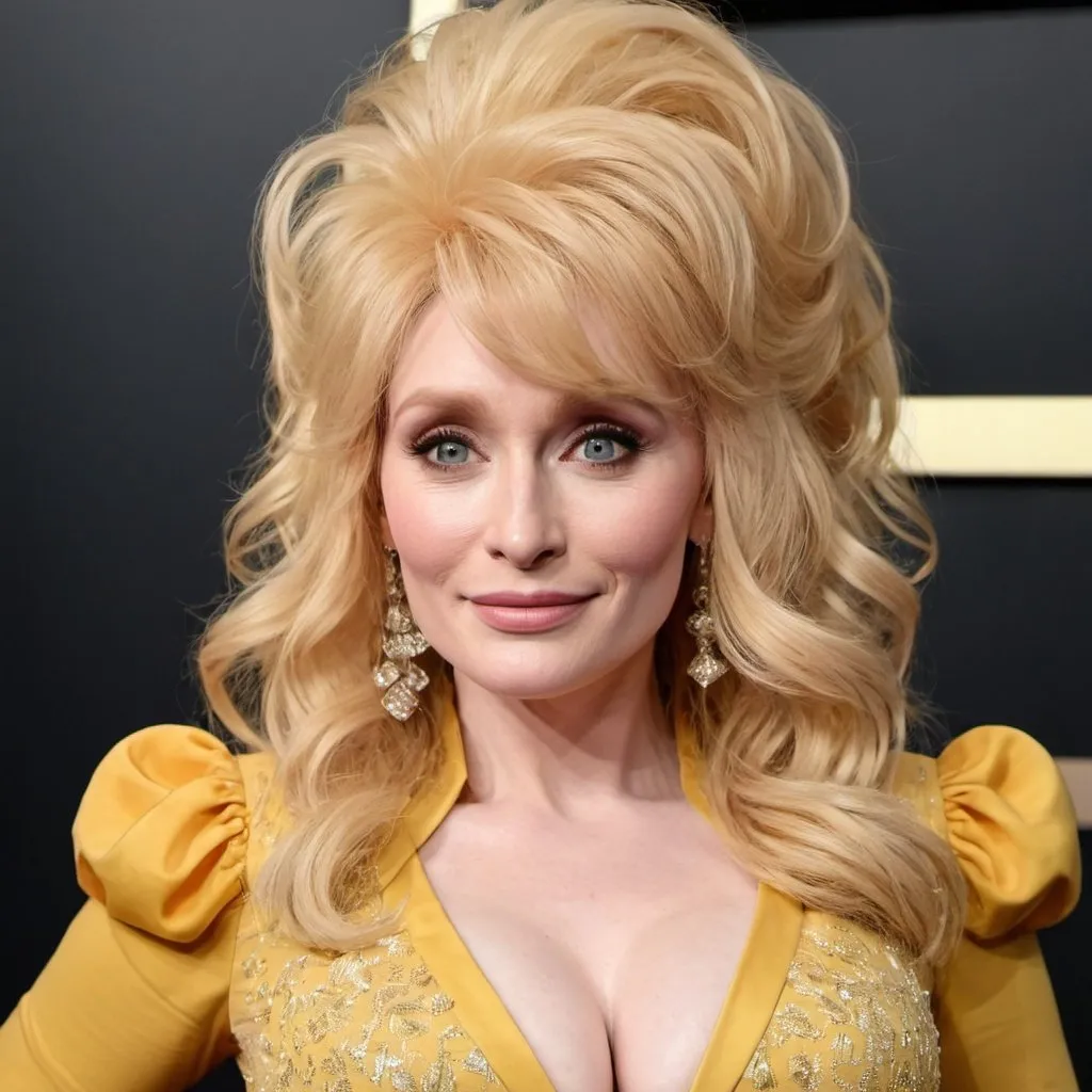 Prompt: Bryce Dallas Howard dressed as Dolly Parton with big bouffant hair