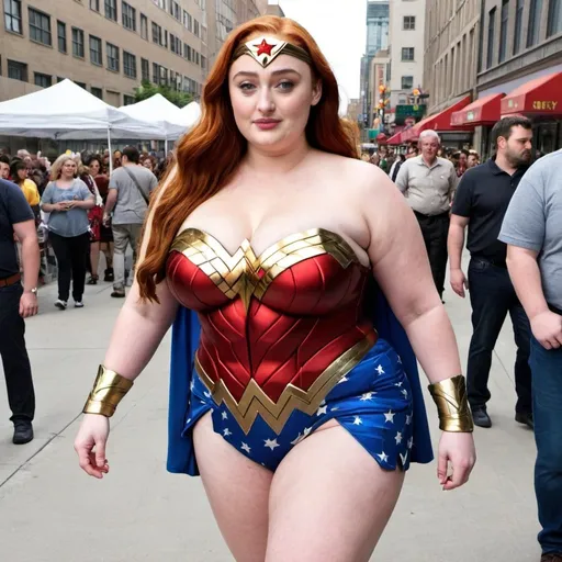 Prompt: Sophie Turner dressed as bbw chubby wonder Woman