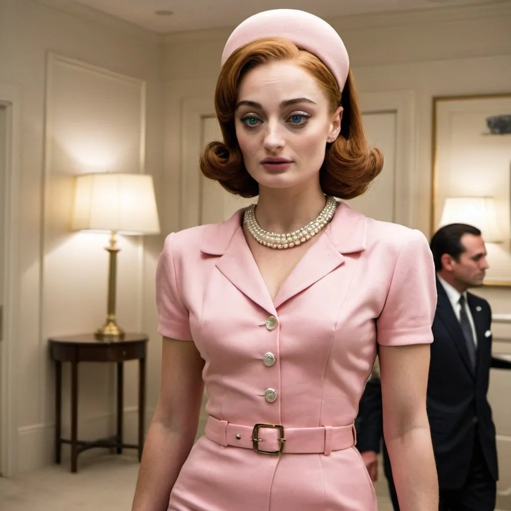 Prompt: sophie turner dressed as jackie o