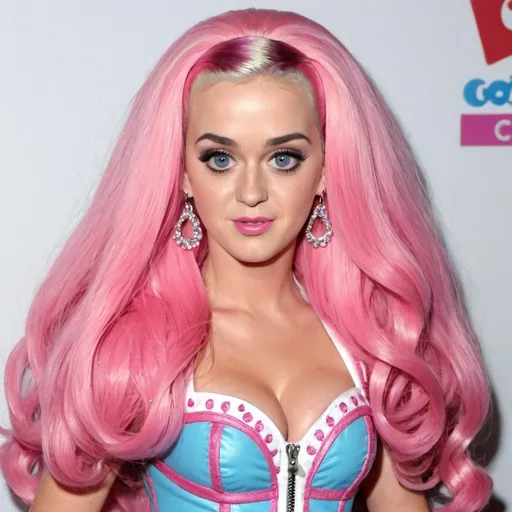 Prompt: katy perry dressed as a bratz doll with very long hair