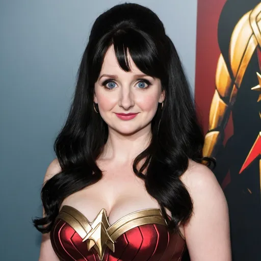 Prompt: Melissa Rauch dressed as Wonder Woman  with big bouffant black hair