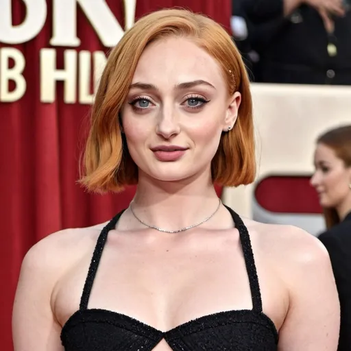 Prompt: sophie turner dressed bob haircut