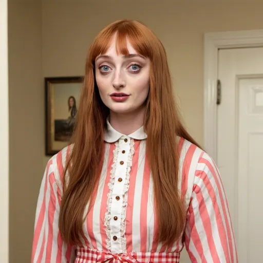 Prompt: sophie turner dressed as shelley duvall