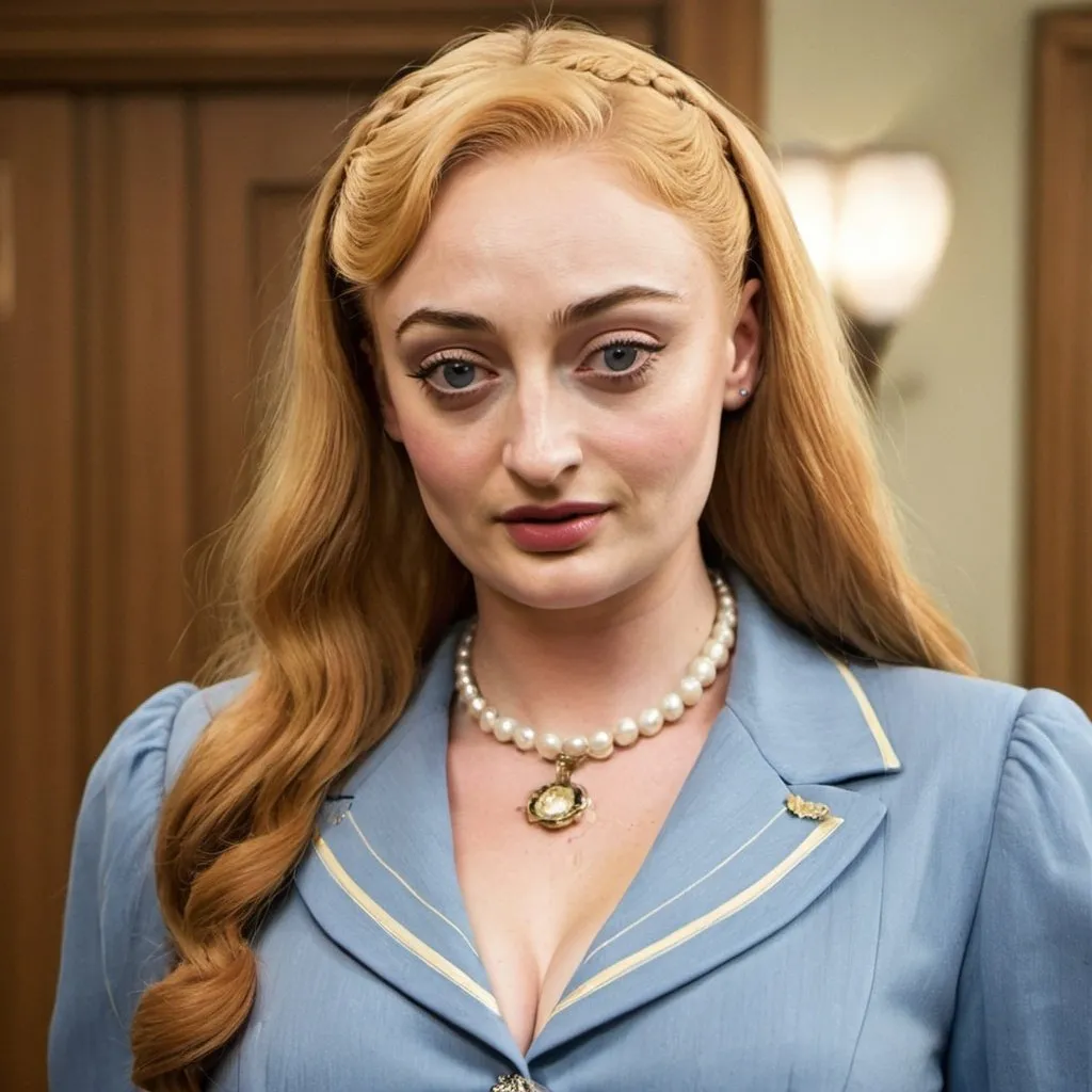 Prompt: Sophie turner dressed as Joan Sims