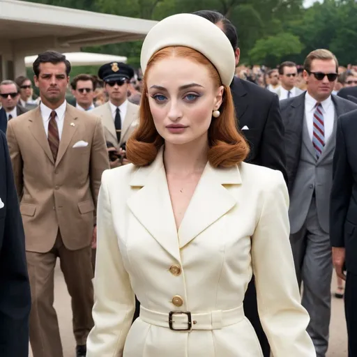 Prompt: sophie turner dressed as jackie o