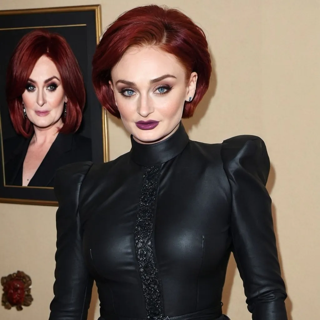 Prompt: Sophie Turner dressed as sharon osbourne