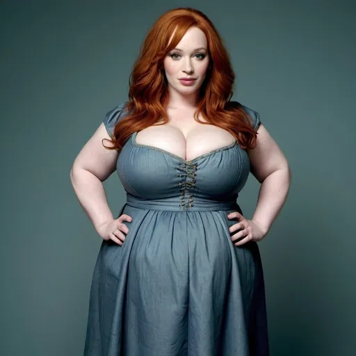 Prompt: christina hendricks as a fat midget full body shown with very long hair