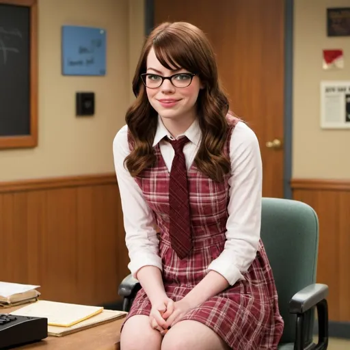 Prompt: emma stone dressed as Amy Farrah Fowler

