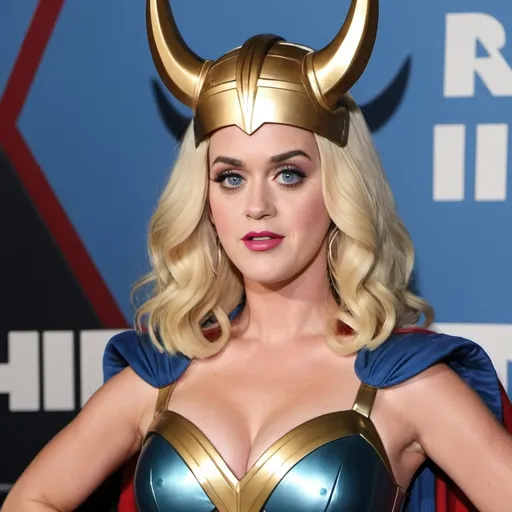 Prompt: katy perry dressed as a lady thor, big bouffant hair