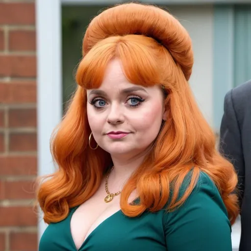 Prompt: nicola coughlan dressed as peggy bundy with big bouffant beehive long hair