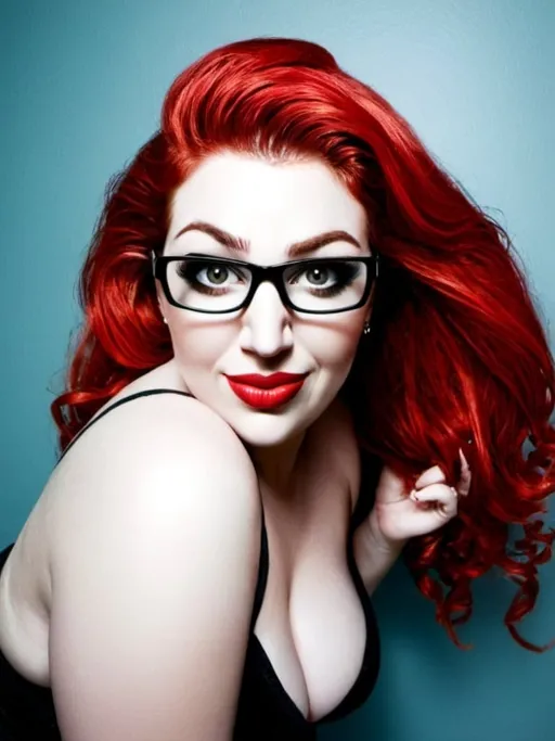 Prompt: curvy woman with long red bouffant hair