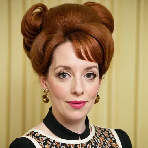 Prompt: katherine parkinson dressed as a 1960's woman with big bouffant beehive hair