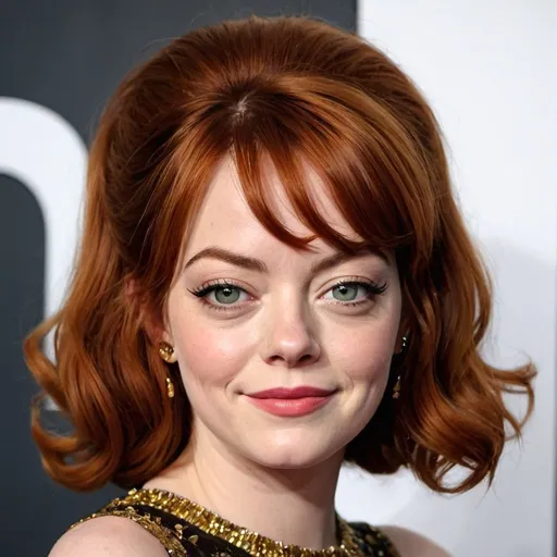 Prompt: Emma Stone dressed as peggy bundy with big bouffant beehive long hair