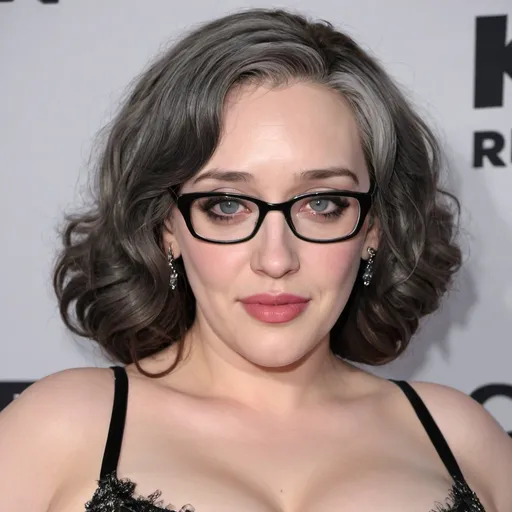 Prompt: kat dennings dressed as a sultry mature chubby woman, 60 years old, grey bouffant hair, eyelashes, eyeshadow, glasses wrinkles, nightdress