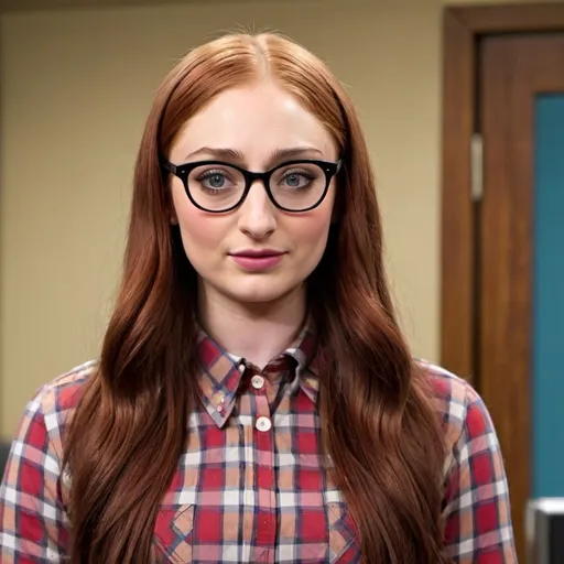 Prompt: Sophie Turner dressed as Amy Farrah Fowler