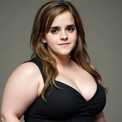 Prompt: fat Emma Watson, chubby body, plump bbw, long hair