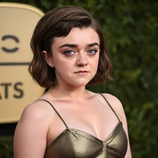 Prompt: Maisie Williams dressed as sultry mature woman with wrinkles wearing a tight dress, curvy body, big bouffant beehive hair