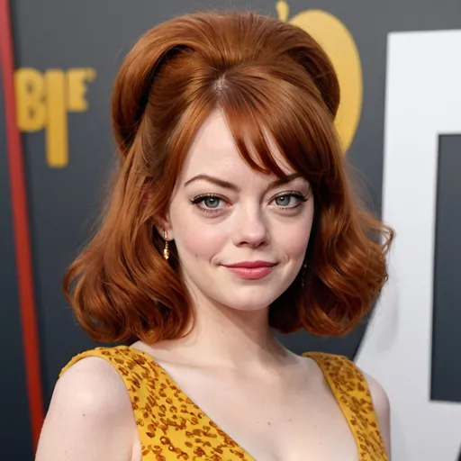 Prompt: Emma Stone dressed as peggy bundy with big bouffant beehive long hair