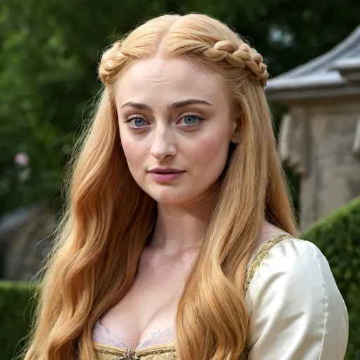 Prompt: Sophie Turner with a rapunzel hairstyle